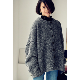米兰宣言 女春秋舒适百搭气质秋 W5061C 软糯宽松圆领花线毛衣开衫