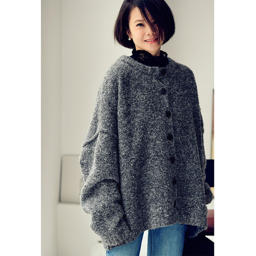 软糯宽松圆领花线毛衣开衫外套