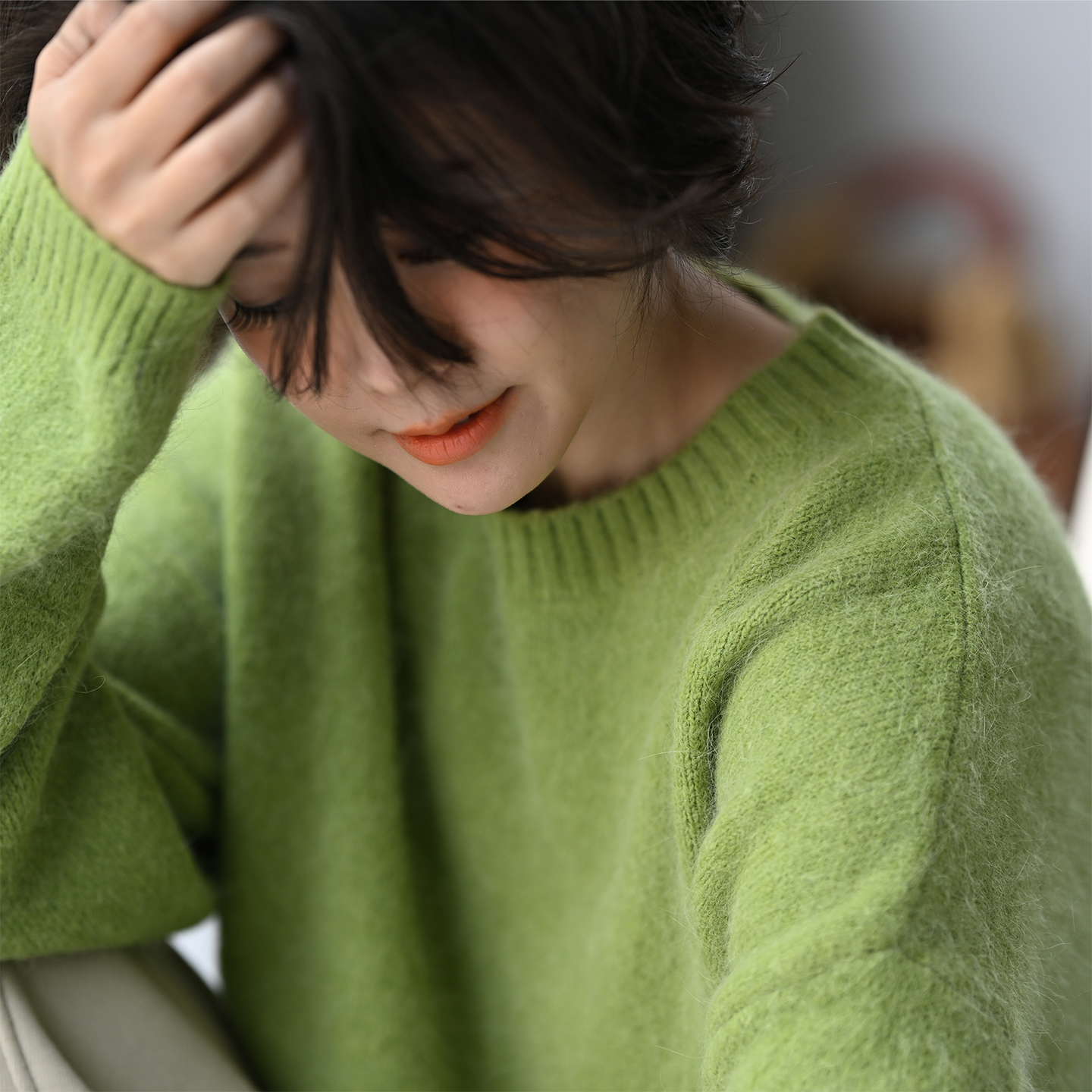 兔毛拉毛打底外穿百搭基础款毛衣