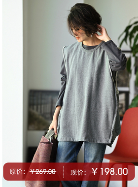 V96100 休闲男友风圆领纯棉oversize毛边套头马甲女25秋 米兰宣言