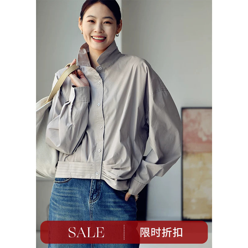 C2327C通勤时尚小众设计感短款长袖衬衫女秋宽松气质休闲米兰宣言