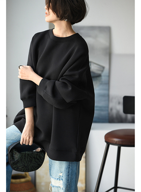 包邮R02870 韩版休闲简约圆领大廓形oversize蝙蝠袖男朋友卫衣冬