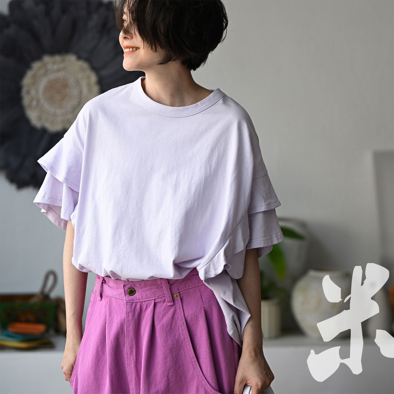 包邮T98185 甜美休闲百搭圆领纯棉宽松纯色花边短袖T恤女夏2026
