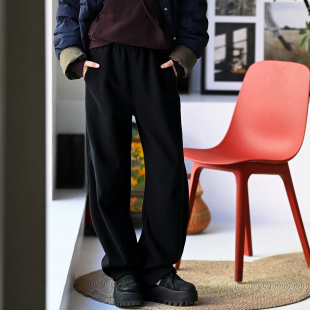 休闲文艺百搭松紧腰立体剪裁加绒宽腿弯刀裤 K77883 女25秋冬 包邮