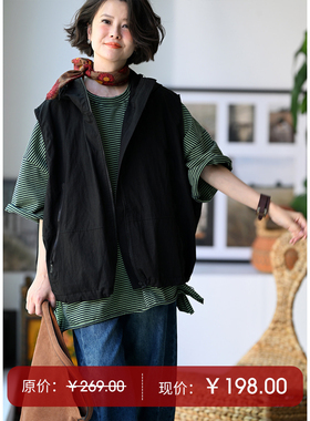 V55865 休闲工装纯棉宽松多色拉链大兜连帽马甲女26春秋米兰宣言