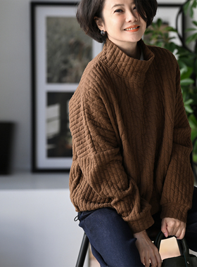 包邮R82230 文艺复古半高领宽松显瘦竖条绗缝卫衣女秋冬 米兰宣言