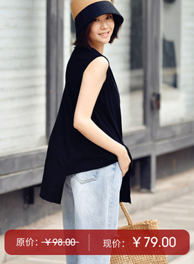 B1610A 文艺简约不规则设计舒适薄款纯棉圆领打底背心女 米兰宣言