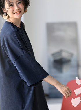 圆领宽松纯棉轮廓加厚短袖T恤女