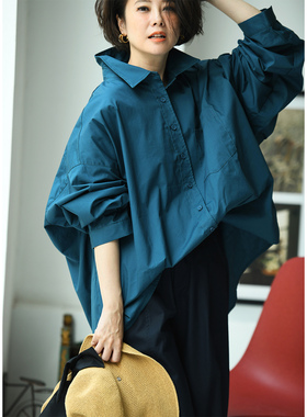 包邮C16730 文艺休闲通勤宽松纯棉质感廓形显瘦百搭大版衬衫女秋