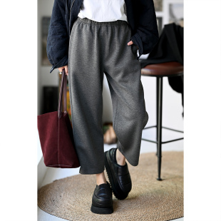 米兰宣言 女春 K12890 通勤休闲松紧腰双兜垂感显瘦直筒九分萝卜裤