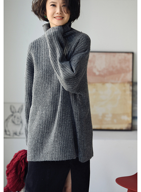 包邮M6678C文艺休闲气质简约多色坑条显瘦宽松百搭高领打底毛衣女