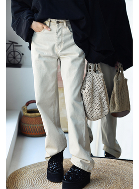 N6009C 文艺洋气明线稀有泥灰色纯棉百搭直筒牛仔裤女秋米兰宣言