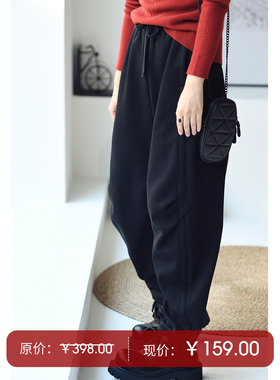K5513C立体剪裁松紧高腰加绒加厚卫裤女冬气质百搭休闲裤米兰宣言