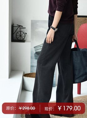 N61262 休闲百搭高腰显瘦薄绒八字后兜直筒牛仔长裤女冬 米兰宣言