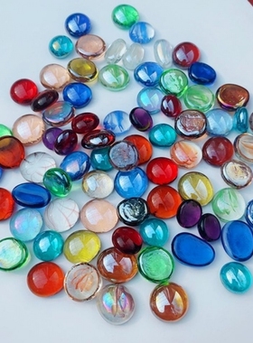 五彩小石子混色搭配玻璃扁珠透明石水培鱼缸装饰造景水族箱