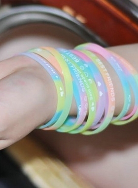 细的荧光发夜光软橡胶硅胶手环手圈手链手镯明星创意字母饰品