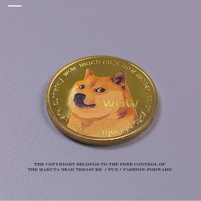 狗狗币彩色dogecoin纪念章镀金纪念章金章收藏工艺品