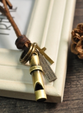 哨子金属吊坠 男女通用皮项链 韩版时尚饰品