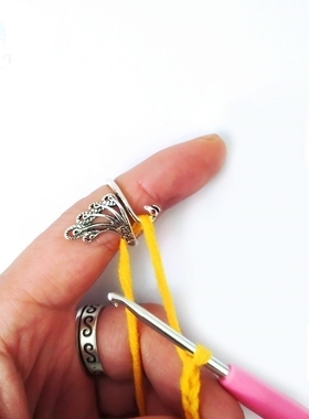 孔雀戒指钩针编织带线神器钩织创意复古指环开口钩毛线戒指环工具