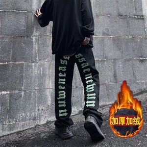 @潮  加绒牛仔裤男个性高街直筒长裤 NZ202-常规P45加绒P55图片