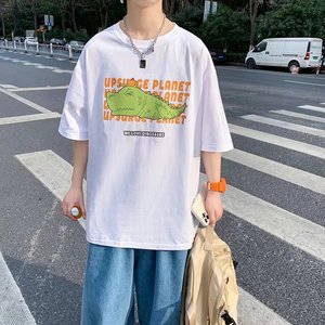 @港风 卡通印印短袖T恤男纯棉打底半袖DT18-P25图片