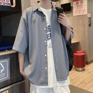 @港风   痞帅条纹衬衣港风复古宽松很仙的上衣潮男生  CS113-P35图片