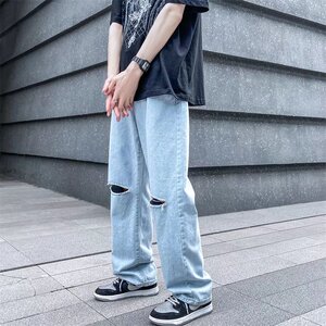 @港风 M-5XL  直筒破洞乞丐牛仔裤男生大码长裤 NZ242-P45图片