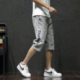 日系拼色字母印花七分牛仔裤男加肥大码夏季DH2020/P50，男装牛仔裤，星座223（原229-2）