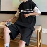 @港风夏季短袖T恤短裤一套衣服连帽两件套TZ02-P45，男装牛仔裤，星座223（原229-2）