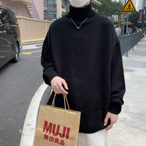 @港风 高领纯色针织衫毛衣男大码M-8XL韩版百搭21M60-P35图片