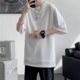 @港风冰丝五分袖圆领宽松短袖T恤男生垂感半袖DT13-P25，男装T恤，星座223（原229-2）