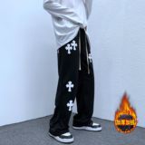 @港风加绒加厚运动裤男潮牌阔腿裤NZ205-加绒P40常规P35，女装休闲裤，星座223（原229-2）