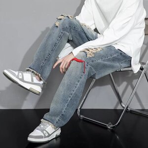 @日系 男潮流破洞水洗做旧复古磨破束脚裤夏季工装 NZ255-P50图片