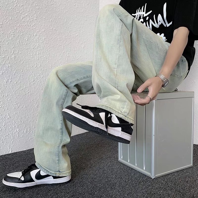 @港风2025新款黄泥色垂感拖地裤夏季薄款牛仔裤NZ249-P55,男装牛仔裤,星座223（原229-2）
