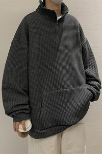 @港风 2025春季新款华夫格卫衣男宽松立领上衣WY131-P40图片