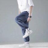 @港风22春夏季薄冰丝纯色休闲九分阔腿裤宽松NZ240-P30，男装休闲裤，星座223（原229-2）
