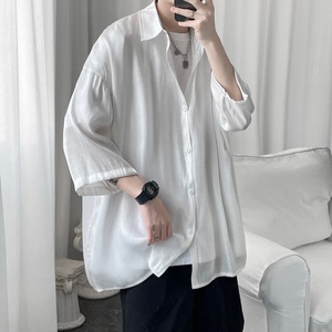 夏季冰丝炫彩渐变七分袖衬衫男大码 C2219/P45图片