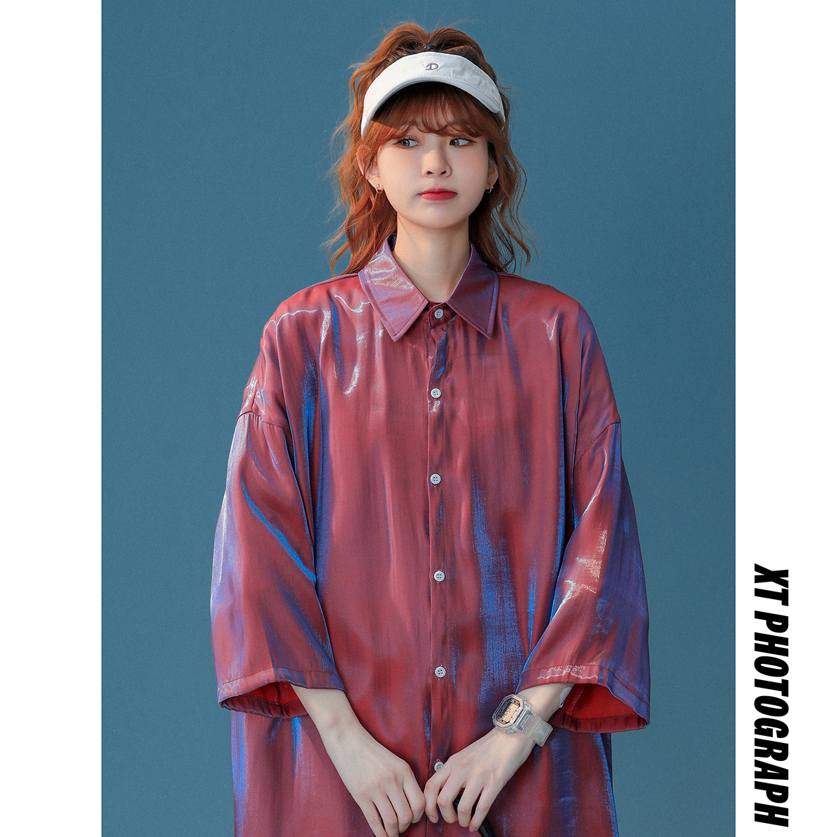 中性風(fēng)男女夏季冰絲炫彩漸變七分袖襯衫男女大碼C2219/P45，女裝襯衫，星座223（原229-2）