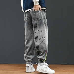 @日系大码 M-4XL 四条杠渐变色牛仔裤男宽松直筒束脚裤NZ193-P50图片