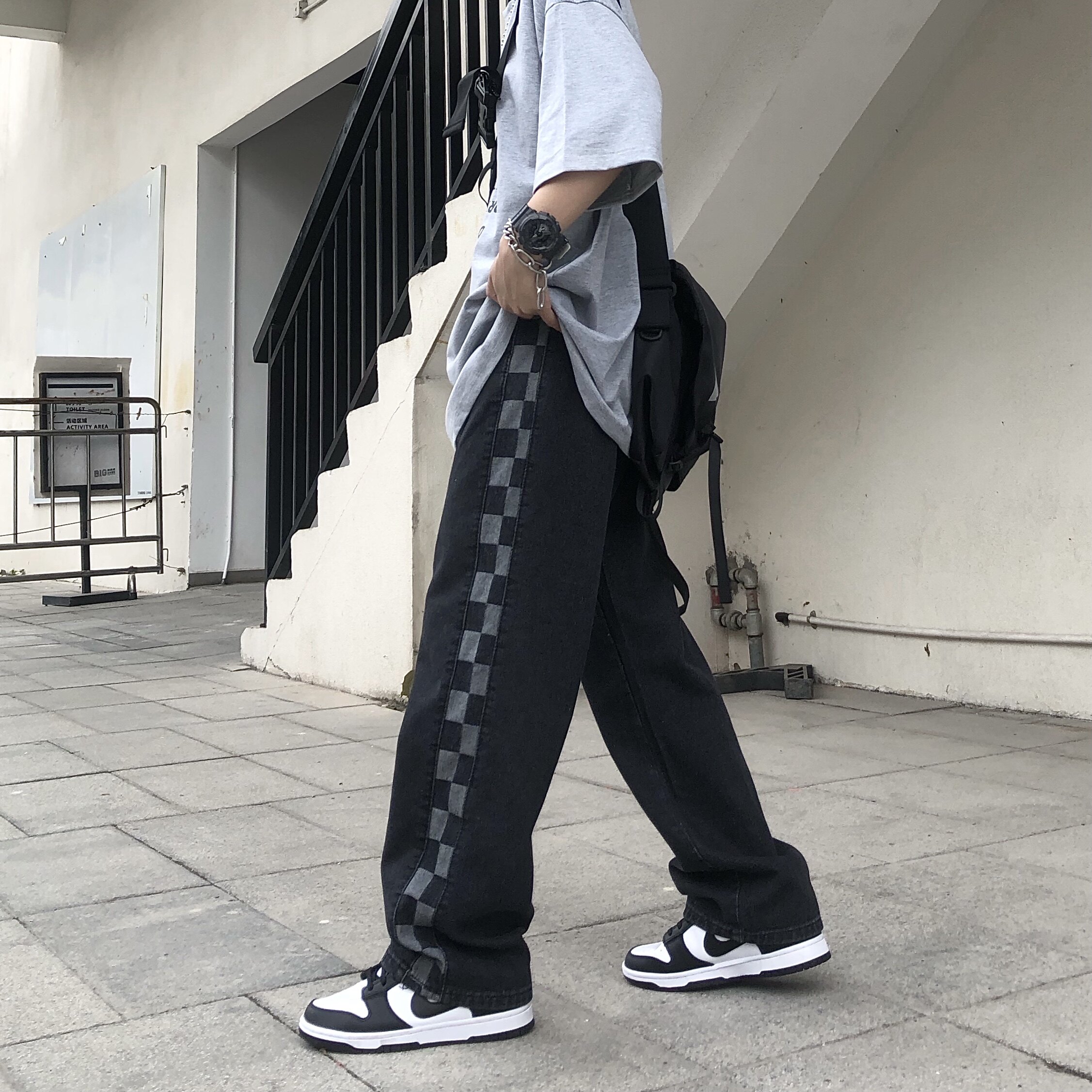@港风2025年春装新款M-5XL大码格子牛仔裤男NZ210-P45,男装牛仔裤,星座223（原229-2）