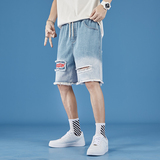 @港风破洞牛仔短裤男刺绣渐变色短裤五分裤中裤DK013-P40，男装牛仔裤，星座223（原229-2）