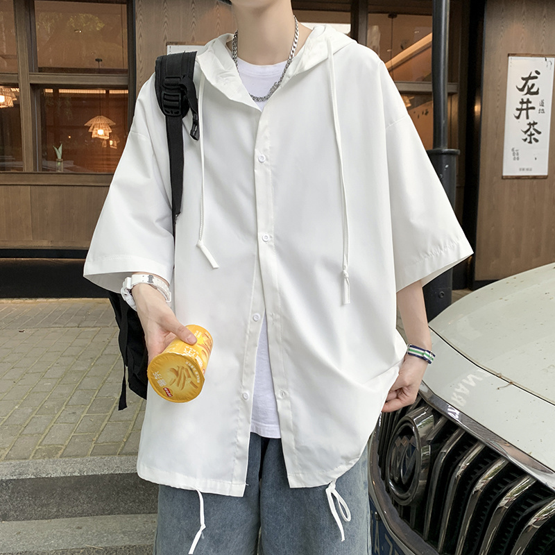 网红炸街高级感连帽开衫短袖衬衣薄卫衣 CS120-P40图片