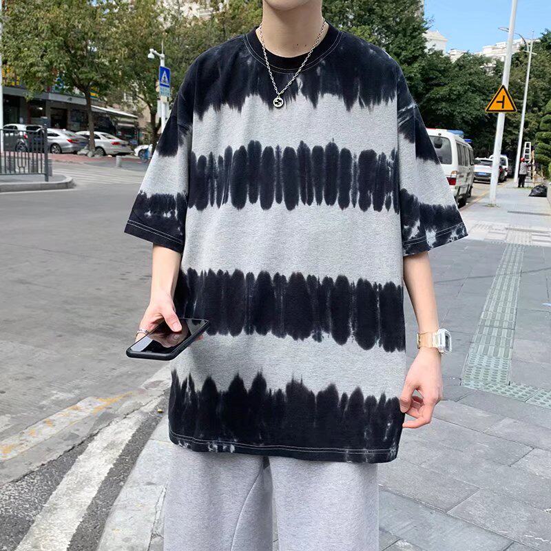 @港风条纹短袖青少年扎染宽松男生夏季五分袖T恤DT11-P30，男装T恤，星座223（原229-2）