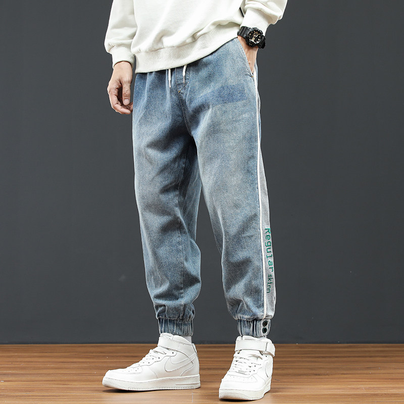 @日系大码M-4XL拼接明线束脚牛仔男宽松小直筒长裤NZ194-P50,男装休闲裤,星座223（原229-2）