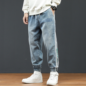 @日系大码 M-4XL 拼接明线束脚牛仔男宽松小直筒长裤NZ194-P50图片
