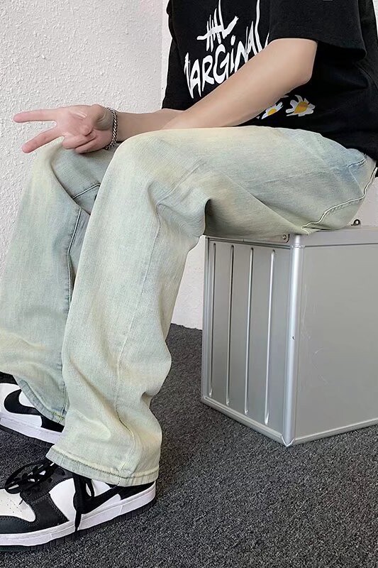 @港风2025新款黄泥色垂感拖地裤夏季薄款牛仔裤NZ249-P55,男装牛仔裤,星座223（原229-2）