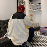 @港风条纹拼接衬衫男潮流立领长袖衬衣CS107-P40，男装衬衫，星座223（原229-2）