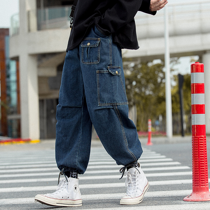 M-5XL工装牛仔裤男潮牌宽松可束脚裤潮大码阔腿裤NK10-P65，男装牛仔裤，星座223（原229-2）