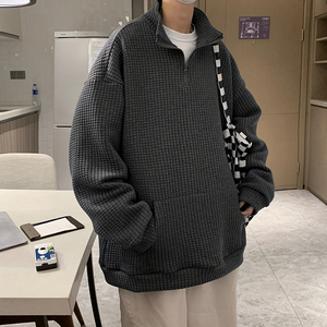 @港风 2025春季新款华夫格卫衣男宽松立领上衣WY131-P40图片