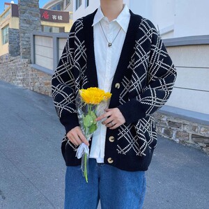 @港风 毛衣男慵懒风春秋2025年新款宽松复古风开衫毛衣21M36-P45图片